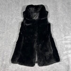 Michael Kors Reversible Rabbit Fur & Leather Vest Black Womens XXS Luxury